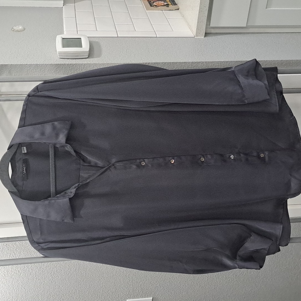Tahari Charcoal Grey Button-Up Blouse, Size 1X